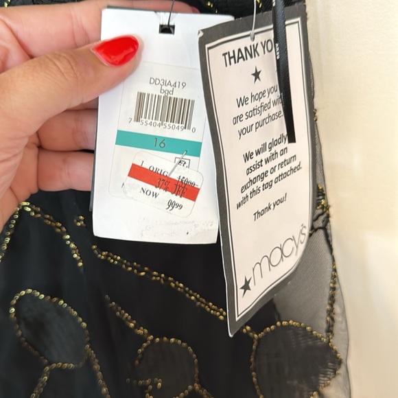 DKNY Women's Floral-Embellished Puff-Sleeve Dress Black/Gold Size 16 - Picture 7 of 10